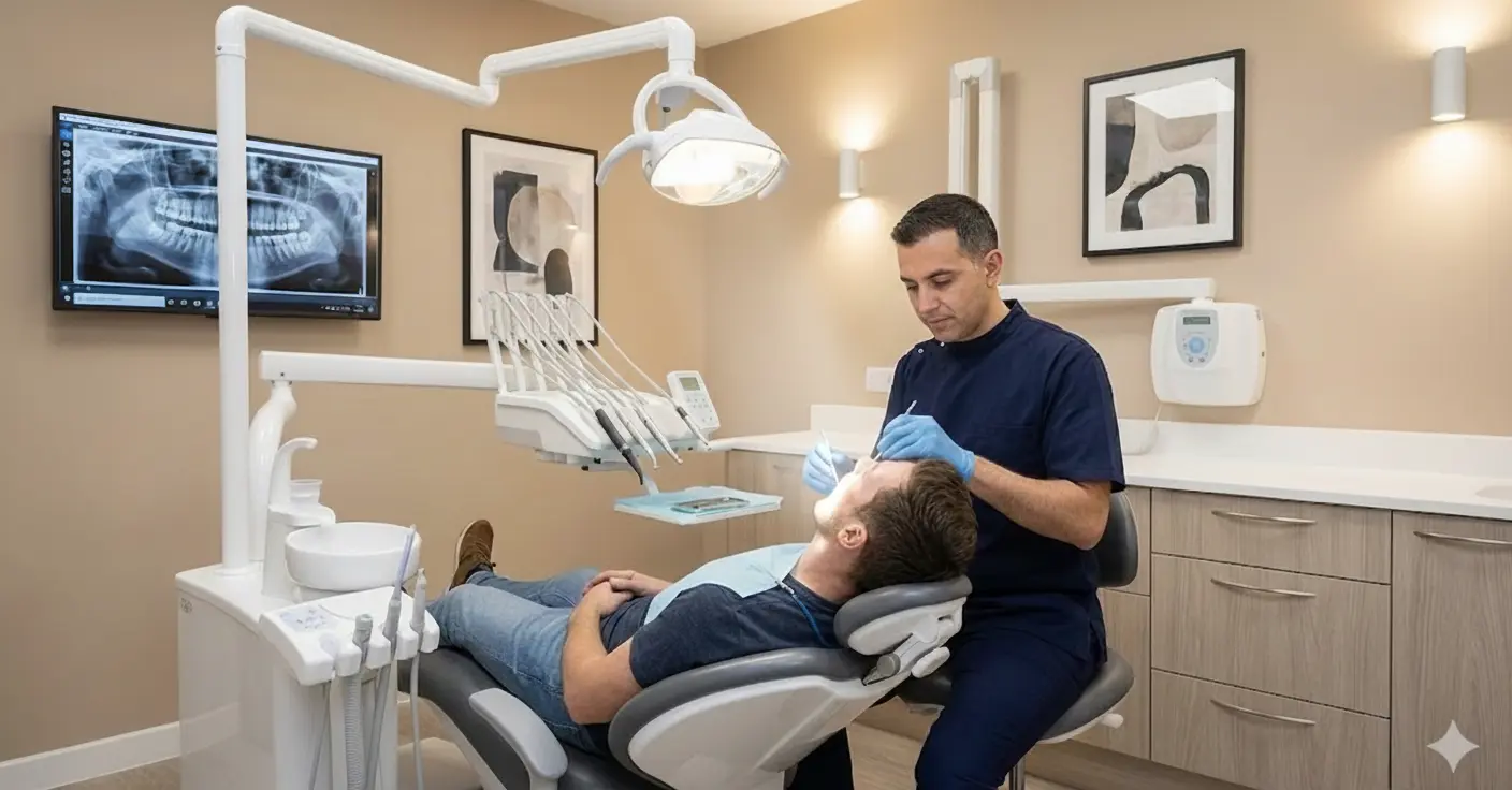 dentist providing treatment photorealistic illustration